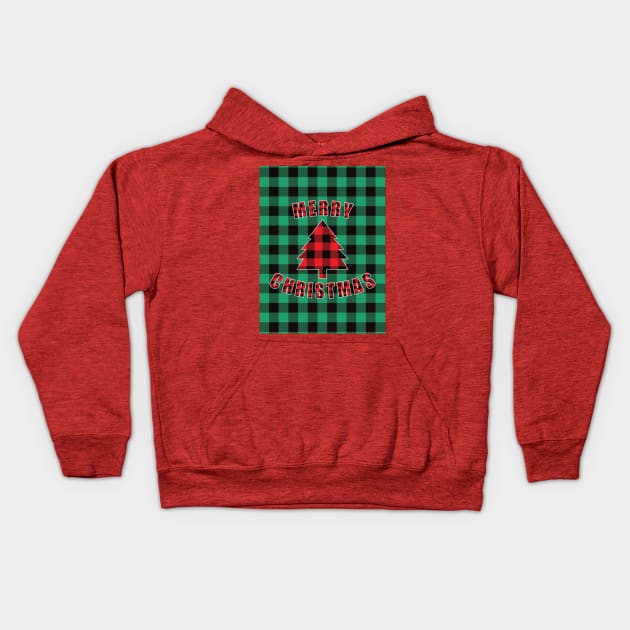 Merry Christmas Buffalo Plaids Christmas Tree Kids Hoodie by DPattonPD